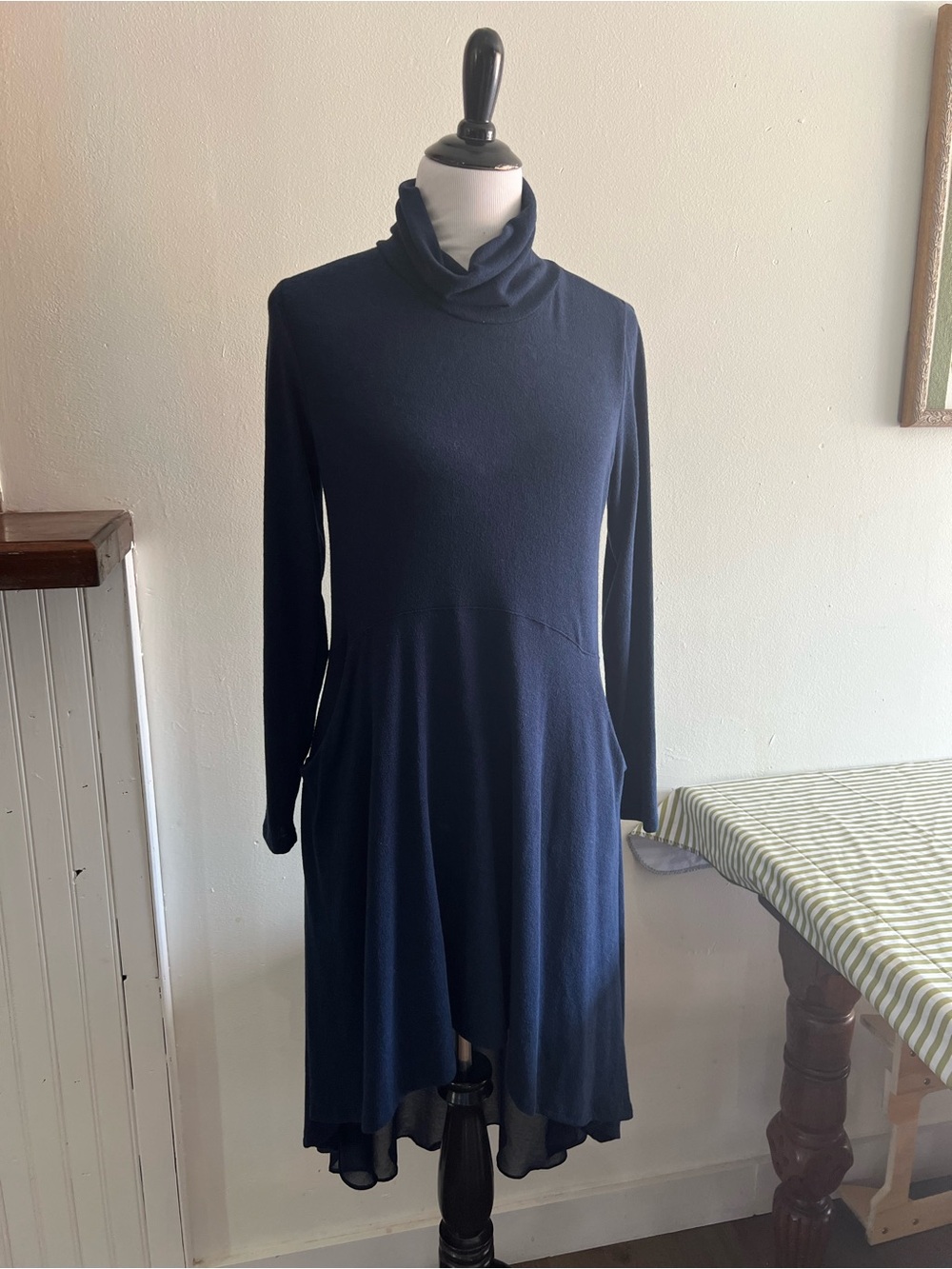 Soft Surroundings Navy Long-Sleeve Cowl-Neck Dress